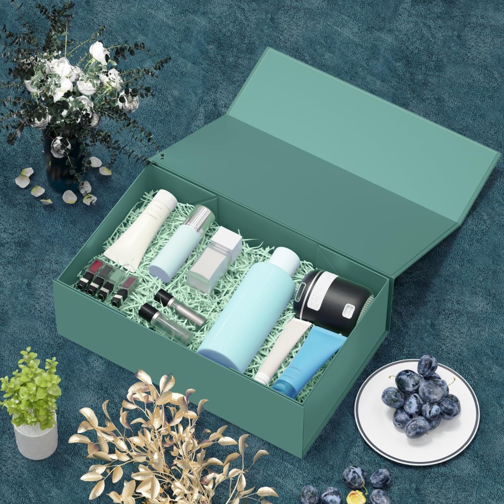 Wedding Packaging - Grüne Geschenkbox mit Magnetverschluss Zusammenklappbare Rechteckige