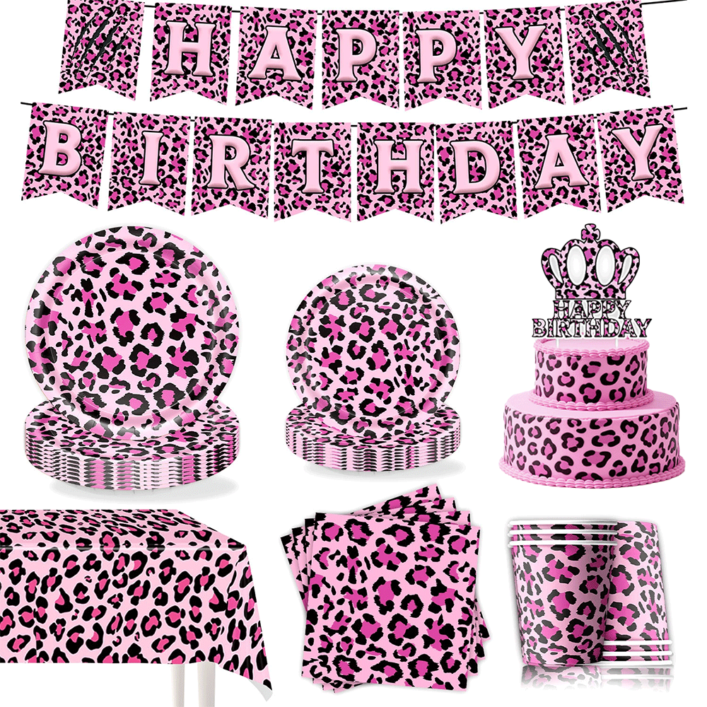 Wedding Day Supply Kit - Rosa Leopardenmuster, Geburtstagsparty-Zubehör, Dekor-Set für Mädchen,