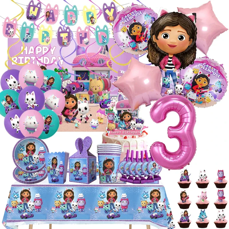 Wedding Day Supply Kit - Gabby's Dollhouse Geburtstagsparty-Zubehör-Set Banner Teller Becher